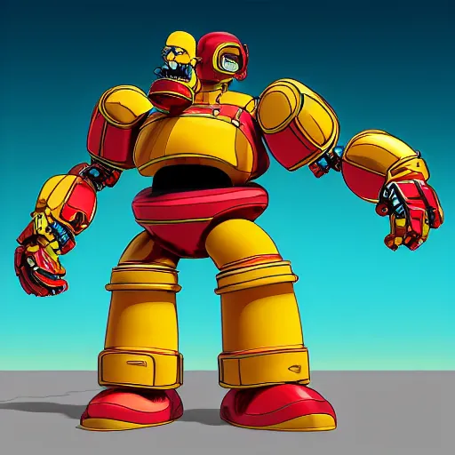 Prompt: “homer simpson as a gigantic humanoid battle mecha, Jaeger, 3d render, digital art”