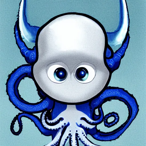 Image similar to character design of an adorable baby faced alien with tentacles on the sides of it's mouth, blue, tiny horns