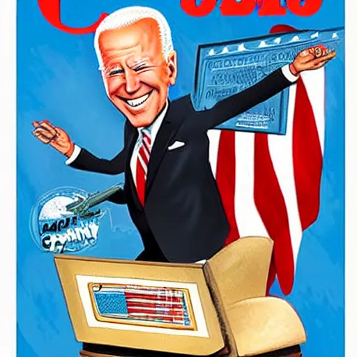 Image similar to caricature of Joe Biden on the cover of Mad Magazine, in the style of Alfred E. Neuman