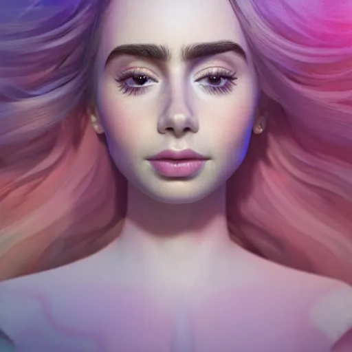 Image similar to a beautiful blonde queen girl lily collins, floating under the deep dream water, beautiful smooth soft light + white petal, oil paint, cinematic lighting, octane render, unreal engine 5, closeup, 4 k, highly detailed, instagram,