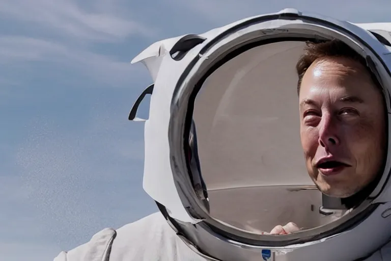 Image similar to Elon Musk coming back from Mars with a cone head
