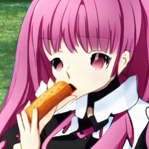 Prompt: kasane teto eating baguette