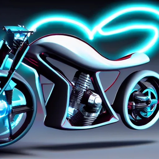 Prompt: concept art of futuristic mortorcycle with neon light, cyberpunk aesthetic, capable to flight, navigator gear, ultra realistic, ultra detailed, volumetric light, anamorphic lenses, unreal engine, 8 k, shot of the entire motorcycle, no cropping