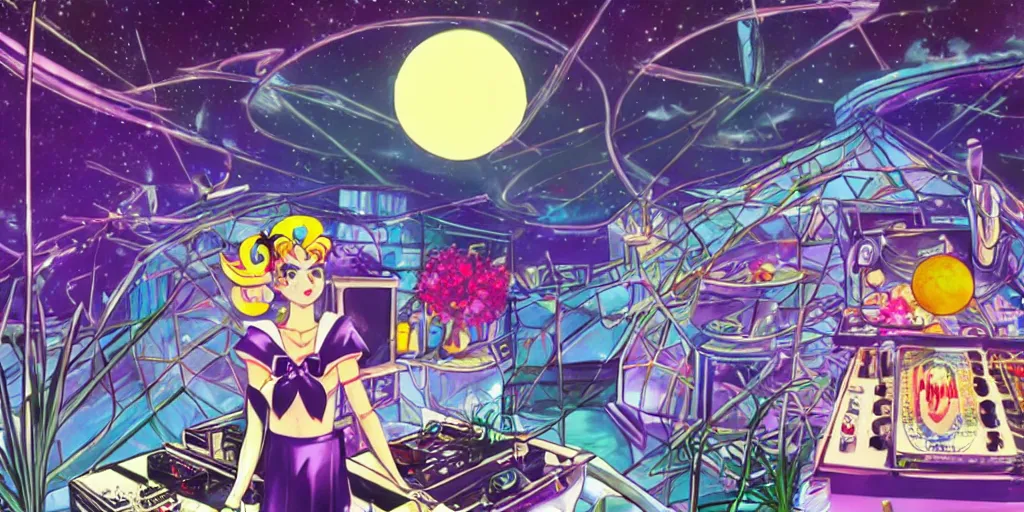 Sailor Moon 🌃 doing a DJ set on the moon in a lunar, Stable Diffusion