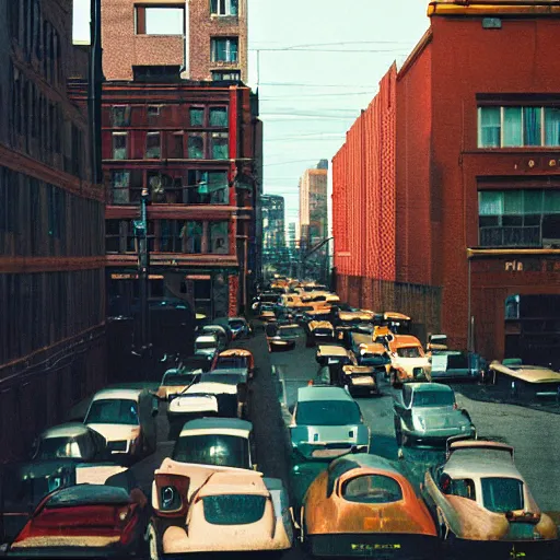 Image similar to city by fred herzog, industrial, urban, dark, kodachrome, hyper detailed