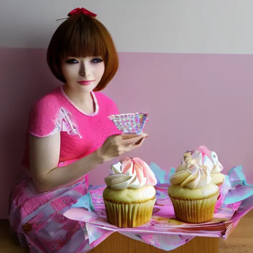 Image similar to anime girl with a box of cup cakes