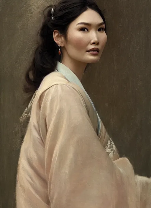 Prompt: detailed portrait of gemma chan wearing hanfu, natural light, painting by gaston bussiere, craig mullins, j. c. leyendecker