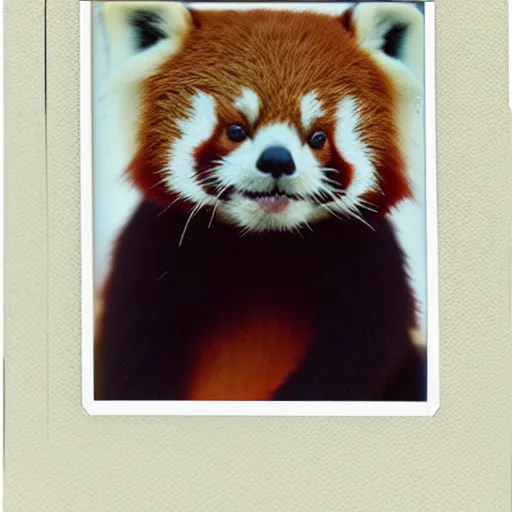 Image similar to a very beautiful polaroid picture of a red panda plushie