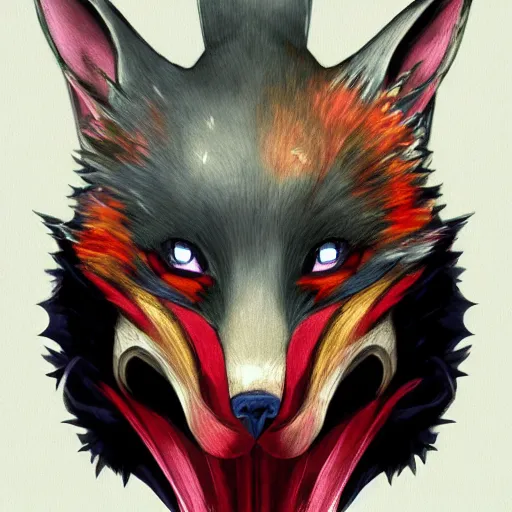 Image similar to portrait of trickster in the fox mask, anime fantasy illustration by tomoyuki yamasaki, kyoto studio, madhouse, ufotable, trending on artstation
