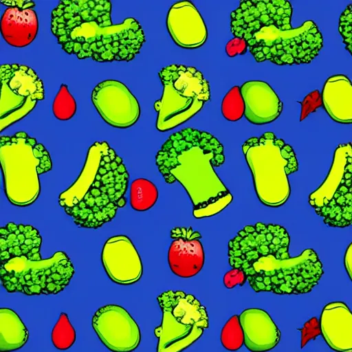 Image similar to dancing fruit, broccoli, banana, they are dancing, children illustration, 2D