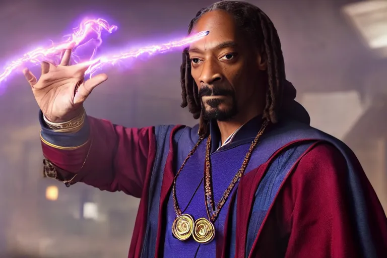 Image similar to film still of snoop dogg as doctor strange in avengers endgame, 4 k