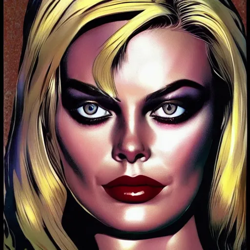 Image similar to page texture canvas texture eye shadow makeup smokey eyes margot robbie by artgem by brian bolland by alex ross by artgem by brian bolland by alex rossby artgem by brian bolland by alex ross by artgem by brian bolland by alex ross