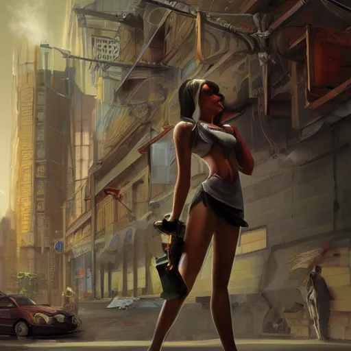 Image similar to Faye Valentine, concept art, matte painting, highly detailed, rule of thirds, dynamic lighting, cinematic, detailed, denoised, centered