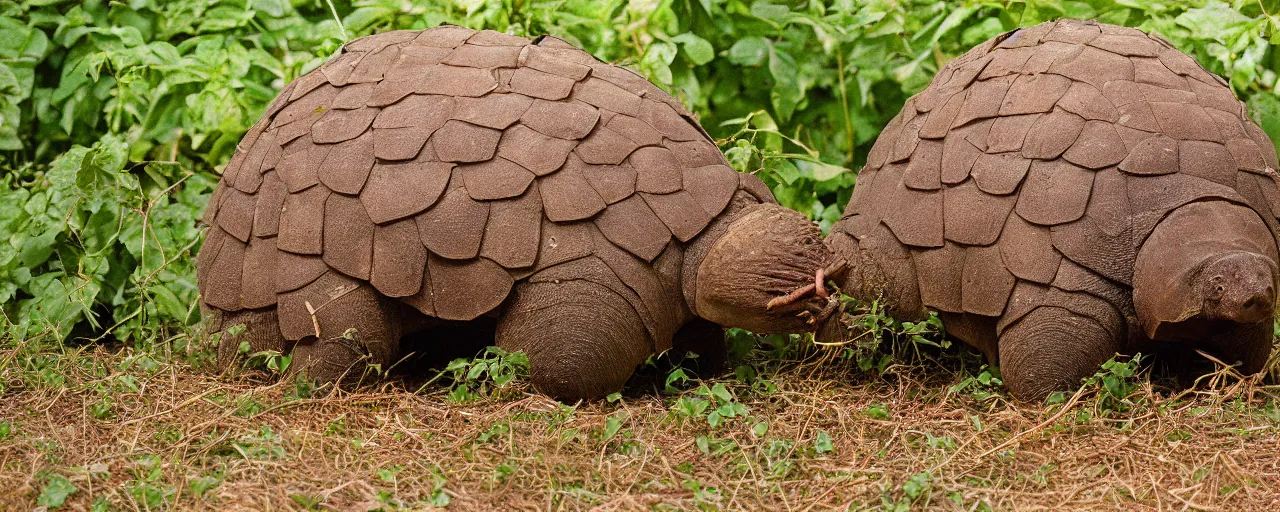 Image similar to a glyptodon eating from a spaghetti plant, pre - historic, in the style of carl warner, canon 5 0 mm, kodachrome,