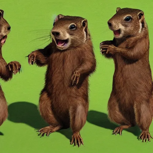 Prompt: three groundhogs dancing together,artstation