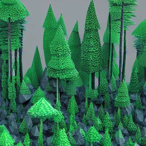 Prompt: low poly render of a poison forest, 2 0 1 1