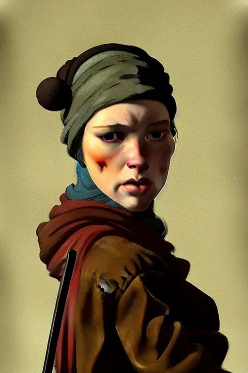 Image similar to full character portrait half - life 2 team fortress 2 video game character art not the girl with the pearl earring character design, painting by gaston bussiere, katsuya terada, nc wyeth, greg rutkowski, craig mullins, vermeer, frank frazetta, mucha, tom of finland, trending on artstation, jeffery catherine jones