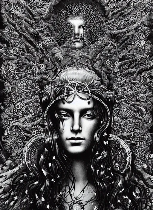 Prompt: Hippie goddess painting by Dan Hillier, trending on artstation, artstationHD, artstationHQ, 4k, 8k