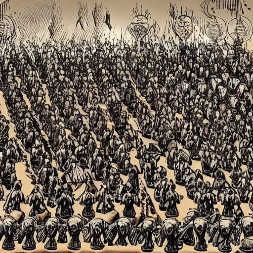 Image similar to illustration. a billion psykers lined up to be sacrificed to the emperor.