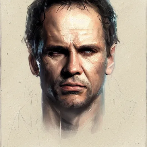 Image similar to portrait of a man by greg rutkowski, he looks like michael biehn, he is wearing a tactical superhero gear, highly detailed portrait, digital painting, artstation, concept art, smooth, sharp foccus ilustration, artstation hq