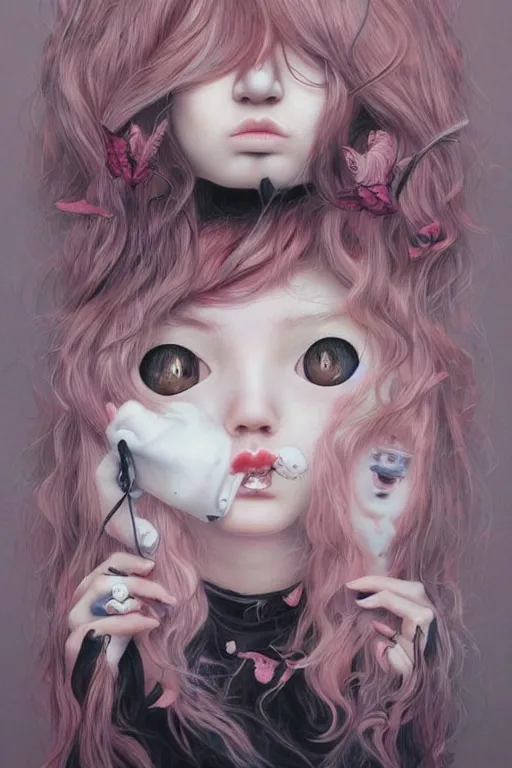 Image similar to pop surrealism, lowbrow art, realistic cute girl painting, japanese cute fashion, hyper realism, muted colors, trevor brown style