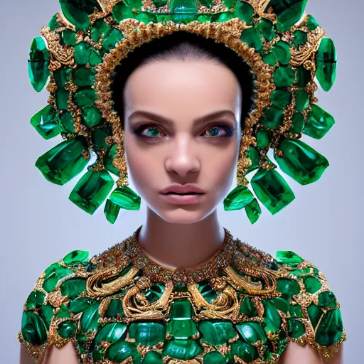 Prompt: portrait of wonderful princess of emeralds with fair skin, ornate, 8 k, gorgeous, intricate, detailed, accent lighting, ethereal lighting, hyper realism, octane render