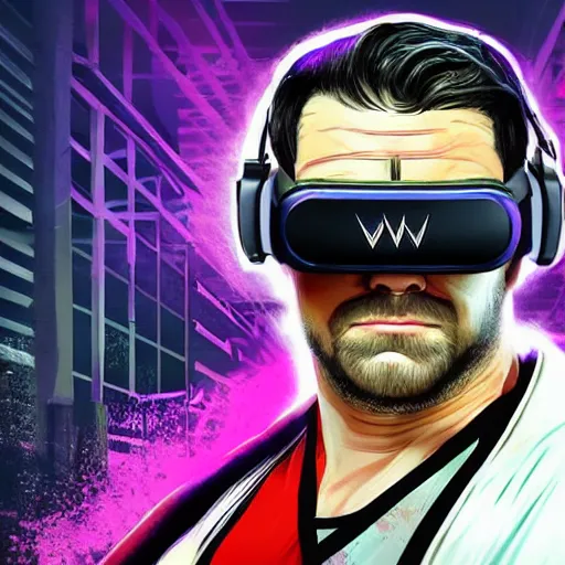 Image similar to wwe wrestler characters wearing vr goggles, gta cover, apex legends trending on artstation, digital illustration