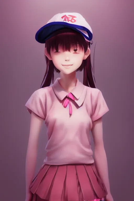 Prompt: 3d infrared render portrait of beauty 3d anime lofi schoolgirl with pink sport cap smile underwater subway twilight. dramatic light, trending on artstation, art by hiro kiyohara and hayao miyazaki oil painting