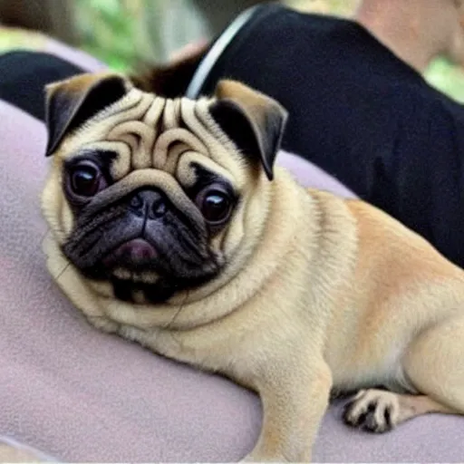 Prompt: a pug that looks like angelina jolie