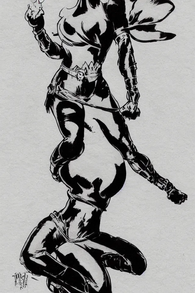 Image similar to full-length figure of a beautiful woman dressed as a super hero in the style of Frank Frazetta