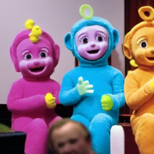 Image similar to teletubbies testifying in court