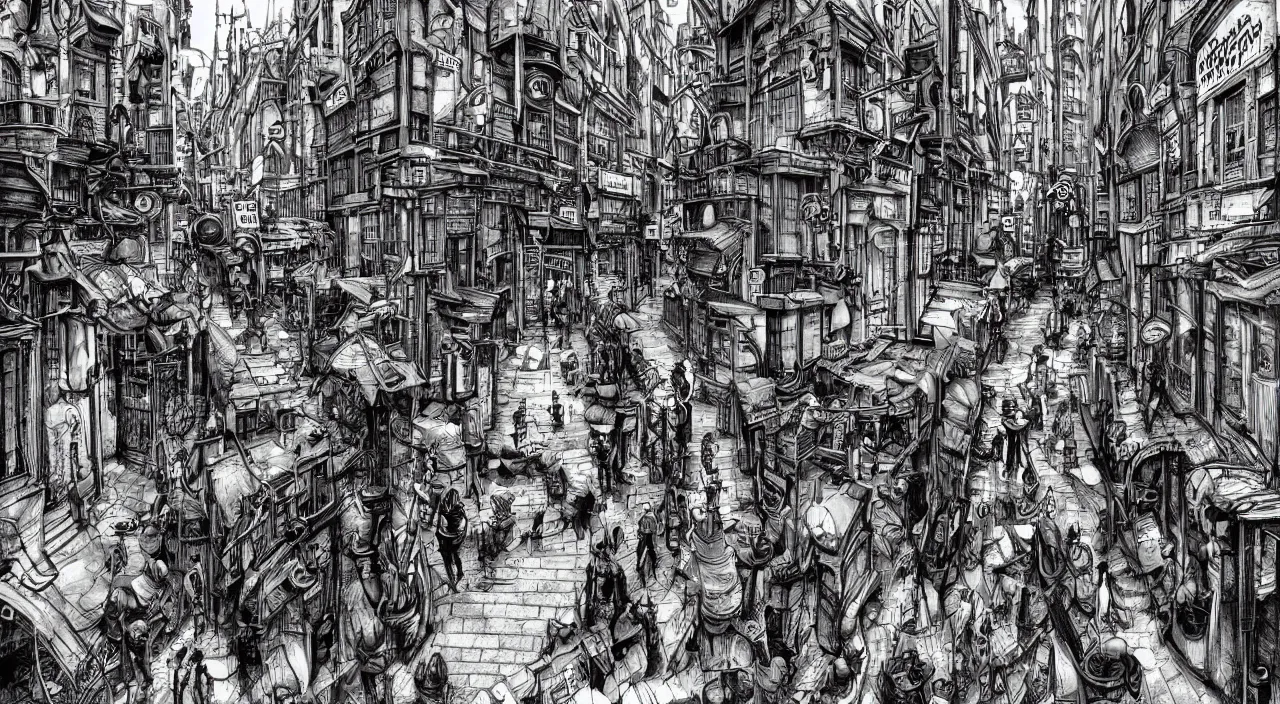 Image similar to steampunk city streets by junji ito, trending on artstation