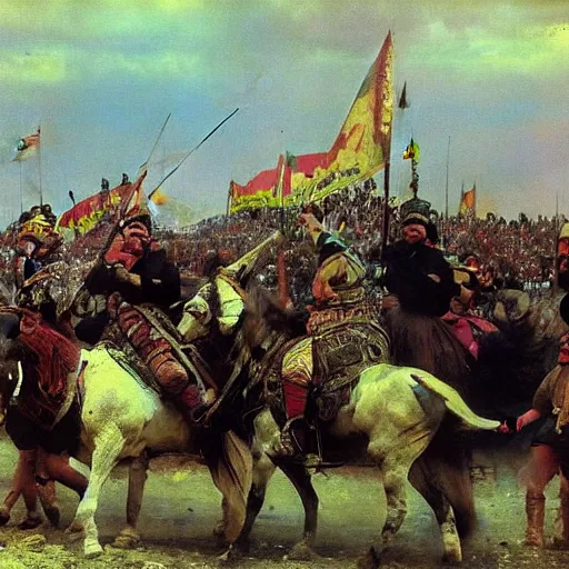 Prompt: victory celebration of ukrainian cossacks, by Ilya Repin