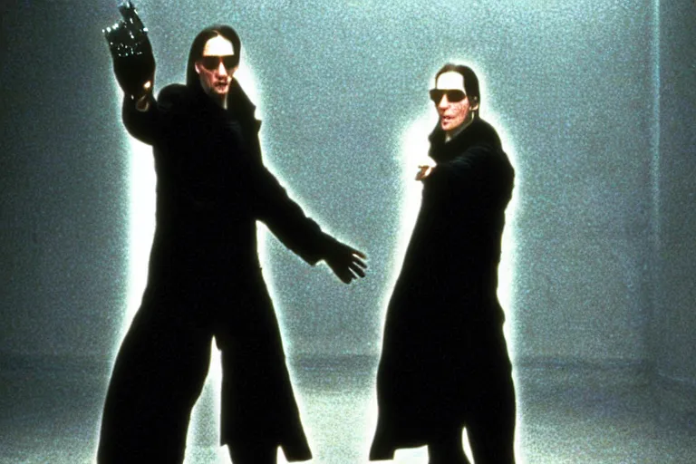 Image similar to film still of Alan Rickman as Neo in The Matrix 1999