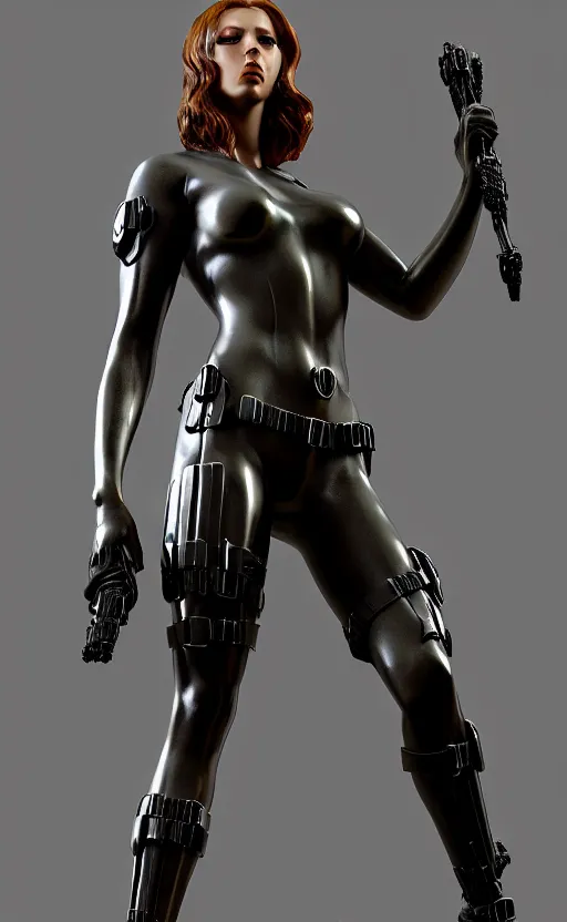 Image similar to black widow, bronze statue and silver, unreal engine, high detailed