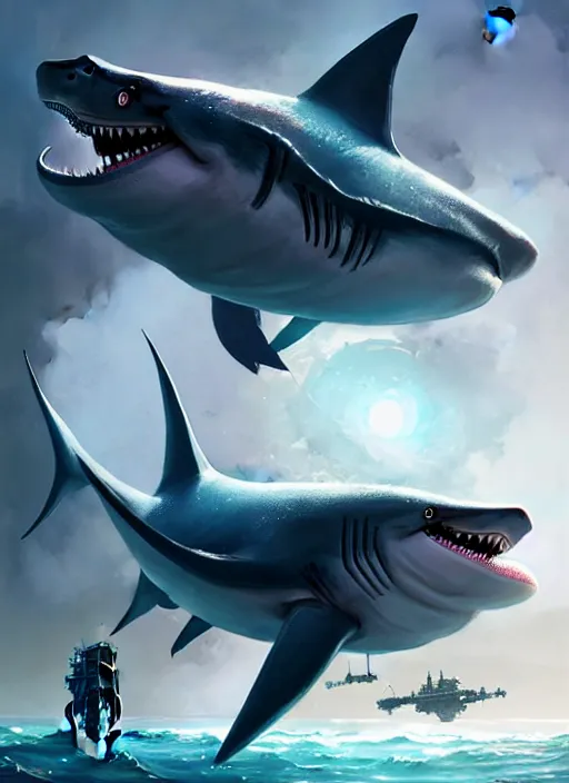 Image similar to epic futuristic baby shark war machine highly detailed, digital painting, concept art, smooth, sharp focus, illustration, art by greg rutkowski