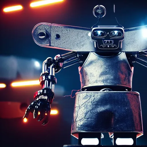 Image similar to hiphop gangsta robot, with grillz, led screens, expressive, photo realistic, dramatic cinematic lighting, octane render, 4 k, ultra detailed