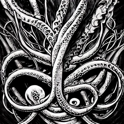 Prompt: deathcore art, tentacles, eyes