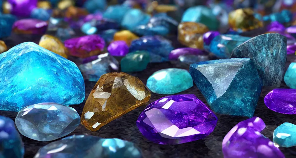 Prompt: gemstones minerals, studio background, realistic highly detailed, 8k post-processing highly detailed, rendered by octane engine