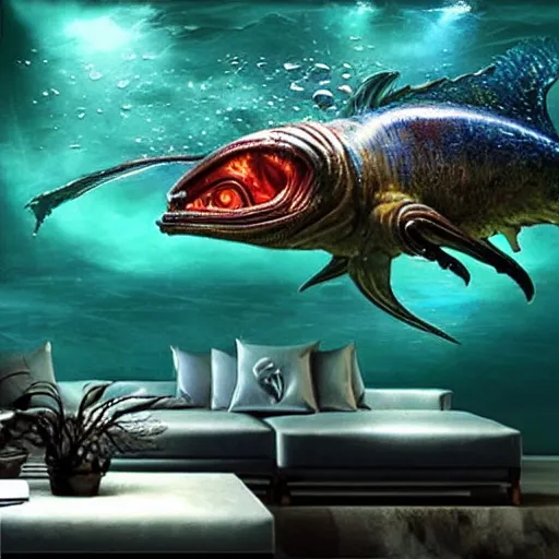 Prompt: alien fish underwater scene cinematic lighting detailed realistic painting photorealistic digital artwork - n 9