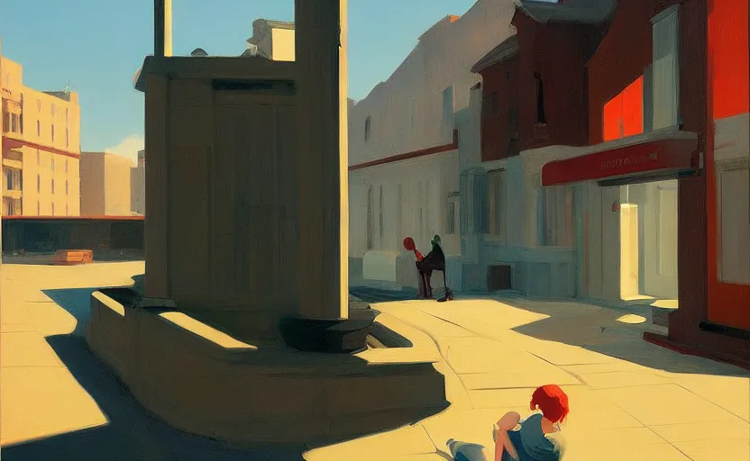 Image similar to a stream of consciousness by atey ghailan and edward hopper