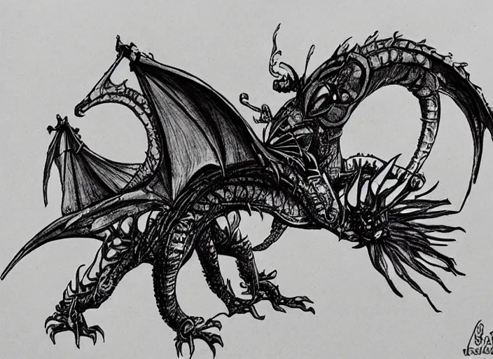 Prompt: pen and ink sketch, steam punk dragon