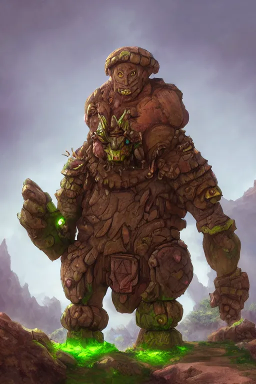 Image similar to zelda fantasy art giant golem troll wood rock greeble gemstone, global illumination ray tracing hdr fanart arstation by sung choi and eric pfeiffer and gabriel garza and casper konefal