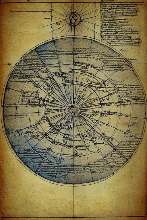 Prompt: map of the elemental planes, astral plane, by leonardo da vinci, blueprint page