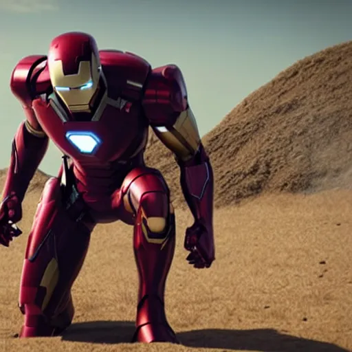 Image similar to black gold ironman suit mark 67 avengers movie screencap