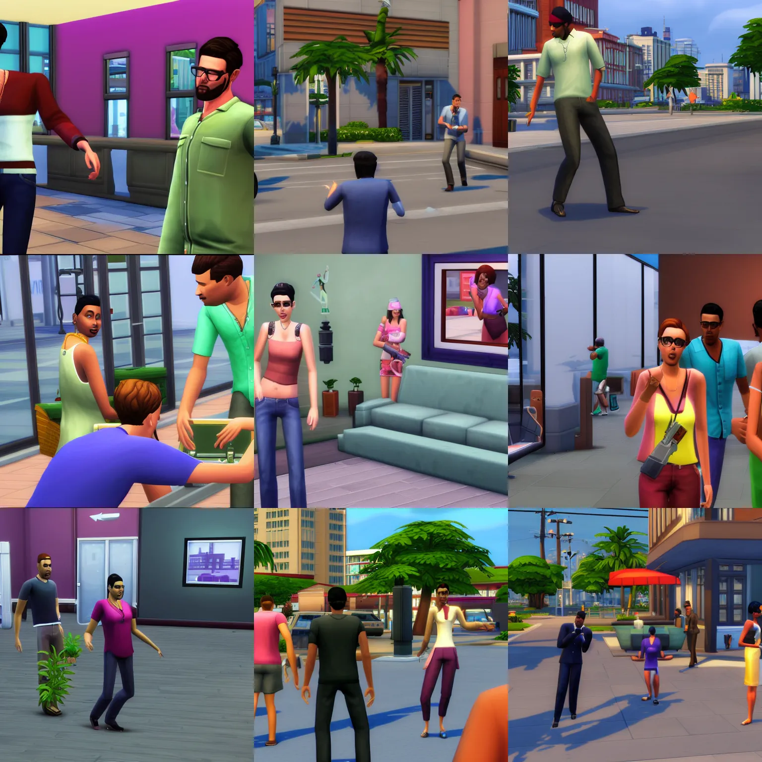 Prompt: the sims 4 bank robbery in grand theft auto vice city