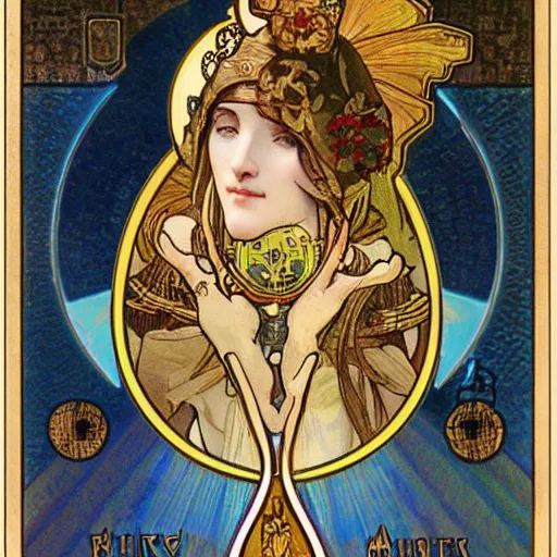 Prompt: the priestess of tarot by alphonse maria mucha, steampunk, 8 k, decorationism