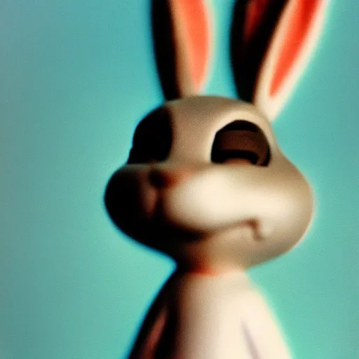 Image similar to Portrait of a bugs bunny, Expired Burned Film from 1930s, Softbox Lighting, 85mm Lens F/1.8