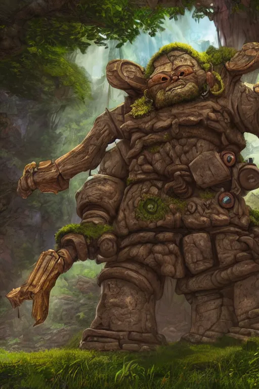 Image similar to zelda fantasy art giant golem troll wood rock greeble gemstone, global illumination ray tracing hdr fanart arstation by sung choi and eric pfeiffer and gabriel garza and casper konefal