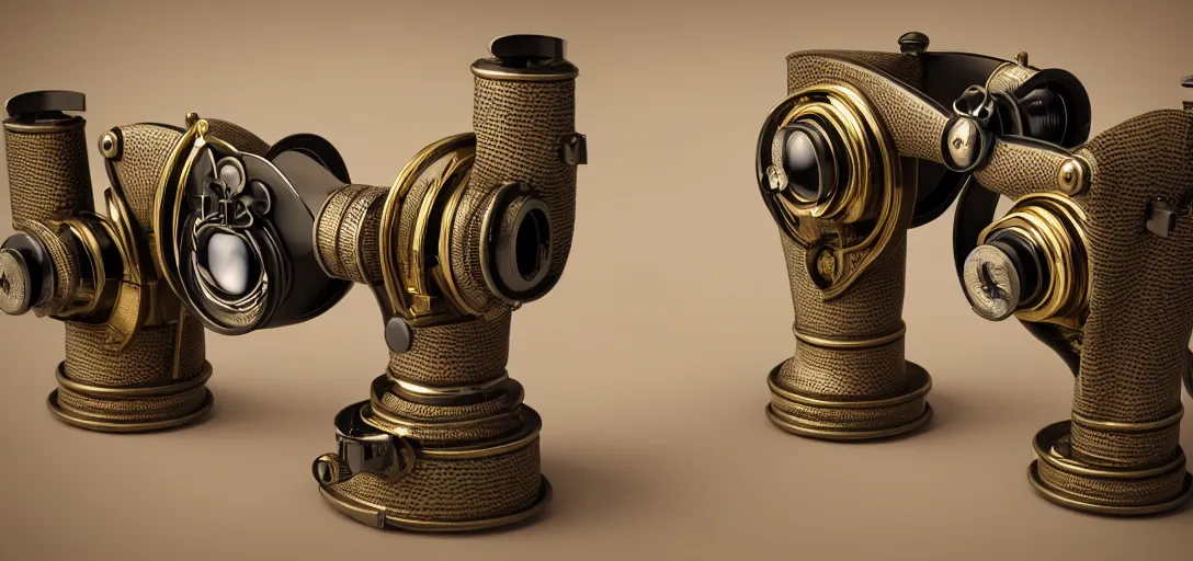 Prompt: 3 d render of steampunk retro - futuristic binoculars, hyper realistic